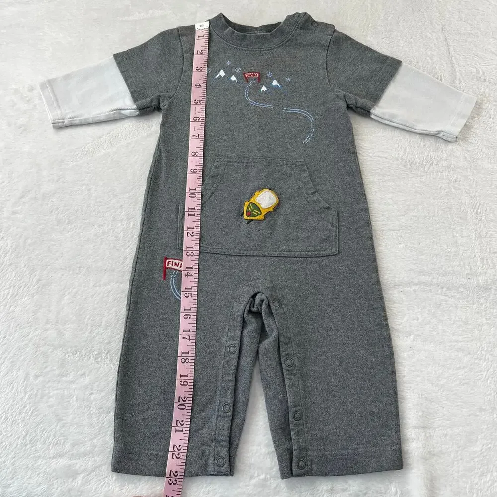 Gymboree Vintage Gray Long Sleeve Romper Bobsled 6-12 Y2K 2007